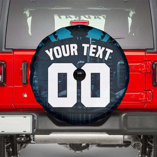Personalised Port Adelaide Power Football Spare Tire Cover Teal Lightning Mascot Charging Cityscape