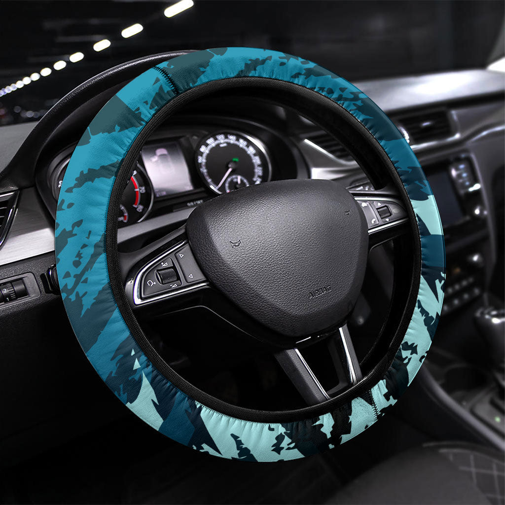 Port Adelaide Power Football Steering Wheel Cover Teal Lightning Mascot Charging Cityscape