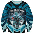 Personalised Port Adelaide Power Football Sweatshirt Teal Lightning Mascot Charging Cityscape