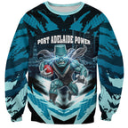 Personalised Port Adelaide Power Football Sweatshirt Teal Lightning Mascot Charging Cityscape