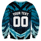 Personalised Port Adelaide Power Football Sweatshirt Teal Lightning Mascot Charging Cityscape
