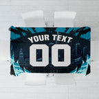 Personalised Port Adelaide Power Football Tablecloth Teal Lightning Mascot Charging Cityscape