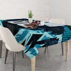Personalised Port Adelaide Power Football Tablecloth Teal Lightning Mascot Charging Cityscape