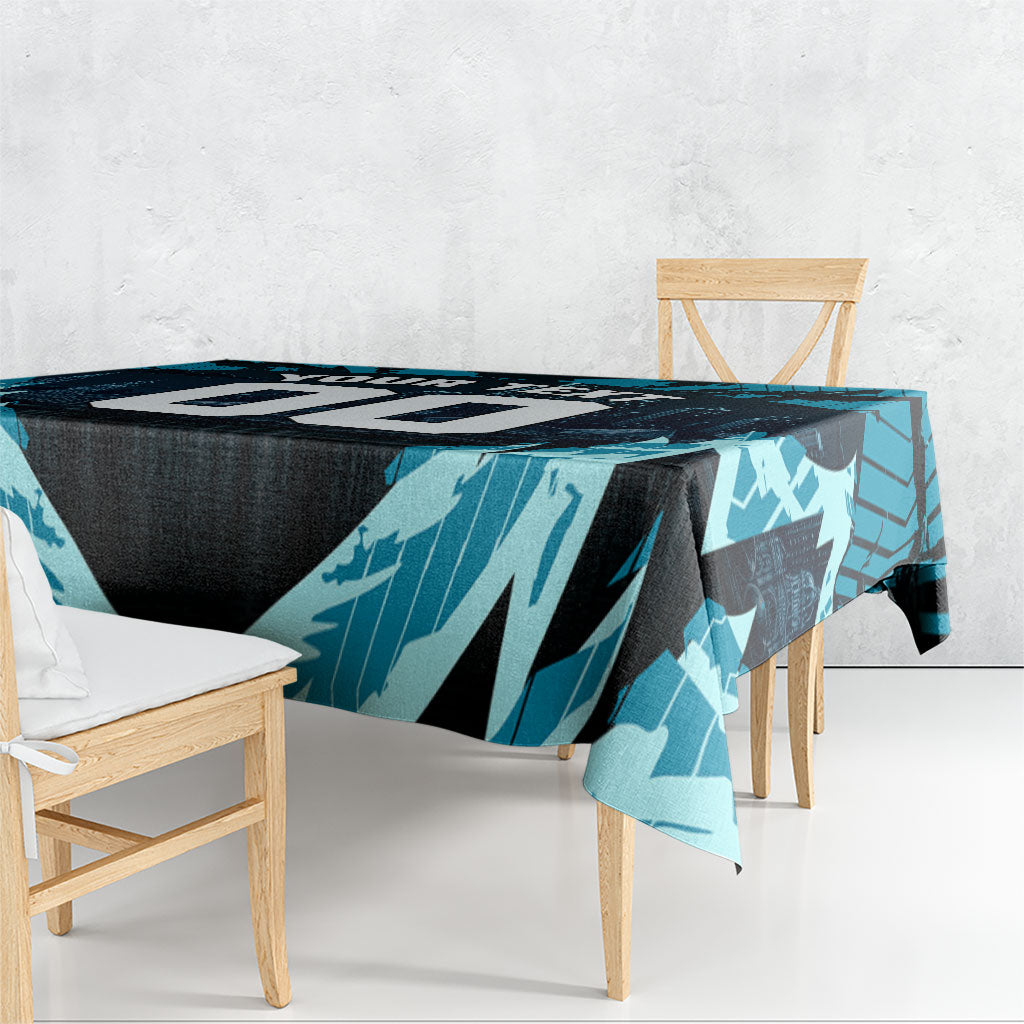 Personalised Port Adelaide Power Football Tablecloth Teal Lightning Mascot Charging Cityscape