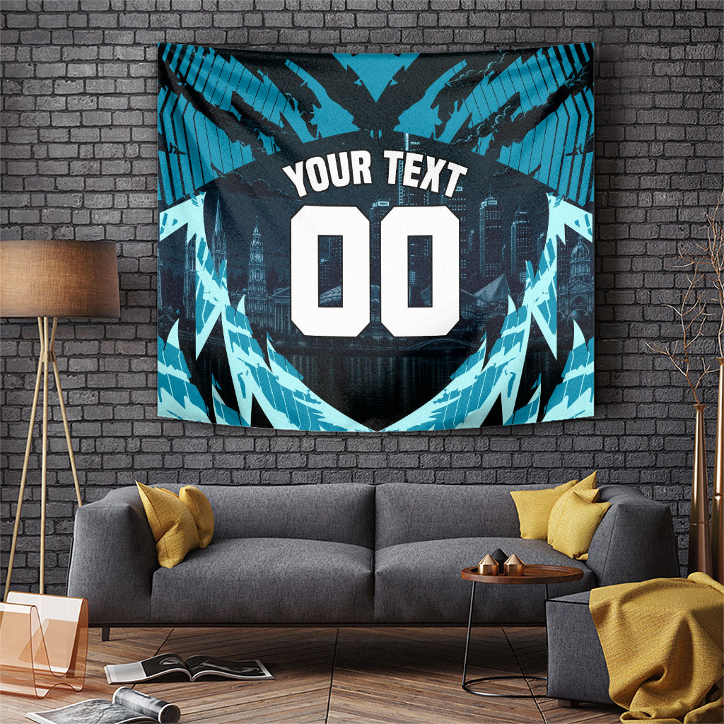 Personalised Port Adelaide Power Football Tapestry Teal Lightning Mascot Charging Cityscape