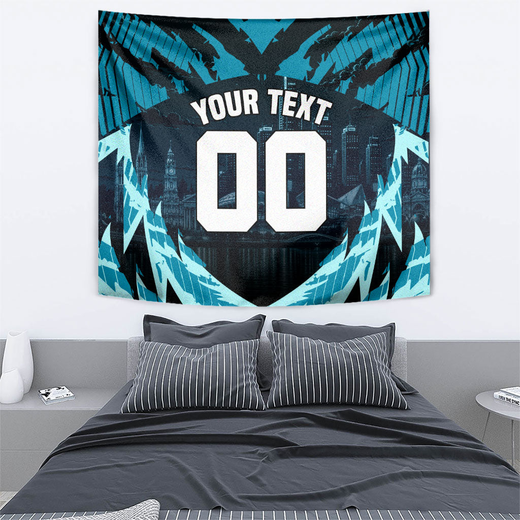 Personalised Port Adelaide Power Football Tapestry Teal Lightning Mascot Charging Cityscape