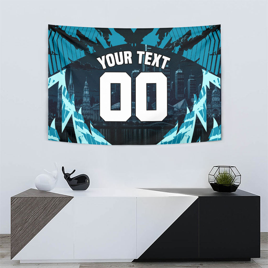 Personalised Port Adelaide Power Football Tapestry Teal Lightning Mascot Charging Cityscape