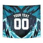 Personalised Port Adelaide Power Football Tapestry Teal Lightning Mascot Charging Cityscape