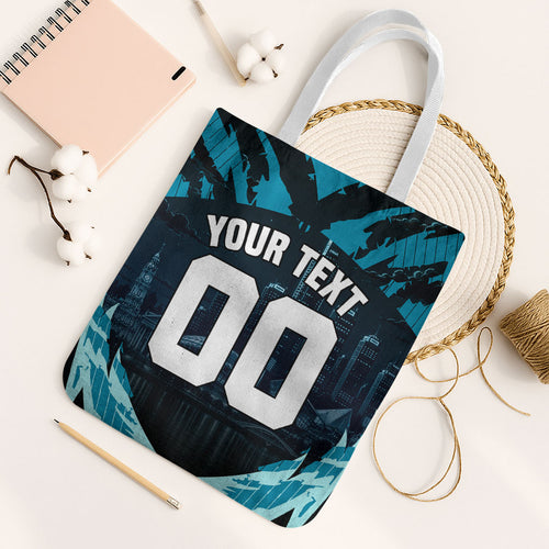 Personalised Port Adelaide Power Football Tote Bag Teal Lightning Mascot Charging Cityscape
