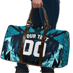 Personalised Port Adelaide Power Football Travel Bag Teal Lightning Mascot Charging Cityscape