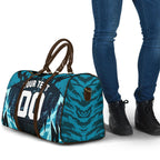 Personalised Port Adelaide Power Football Travel Bag Teal Lightning Mascot Charging Cityscape