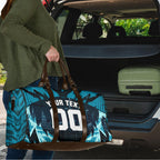 Personalised Port Adelaide Power Football Travel Bag Teal Lightning Mascot Charging Cityscape
