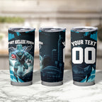Personalised Port Adelaide Power Football Tumbler Cup Teal Lightning Mascot Charging Cityscape