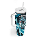 Personalised Port Adelaide Power Football Tumbler With Handle Teal Lightning Mascot Charging Cityscape