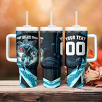 Personalised Port Adelaide Power Football Tumbler With Handle Teal Lightning Mascot Charging Cityscape