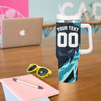 Personalised Port Adelaide Power Football Tumbler With Handle Teal Lightning Mascot Charging Cityscape