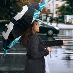 Personalised Port Adelaide Power Football Umbrella Teal Lightning Mascot Charging Cityscape