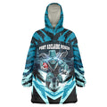 Personalised Port Adelaide Power Football Wearable Blanket Hoodie Teal Lightning Mascot Charging Cityscape