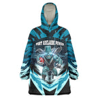 Personalised Port Adelaide Power Football Wearable Blanket Hoodie Teal Lightning Mascot Charging Cityscape