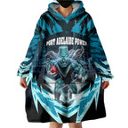 Personalised Port Adelaide Power Football Wearable Blanket Hoodie Teal Lightning Mascot Charging Cityscape