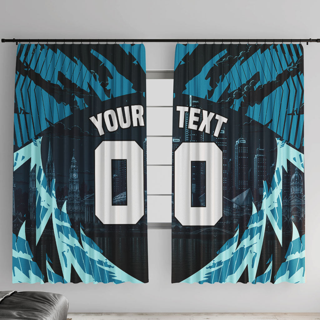 Personalised Port Adelaide Power Football Window Curtain Teal Lightning Mascot Charging Cityscape