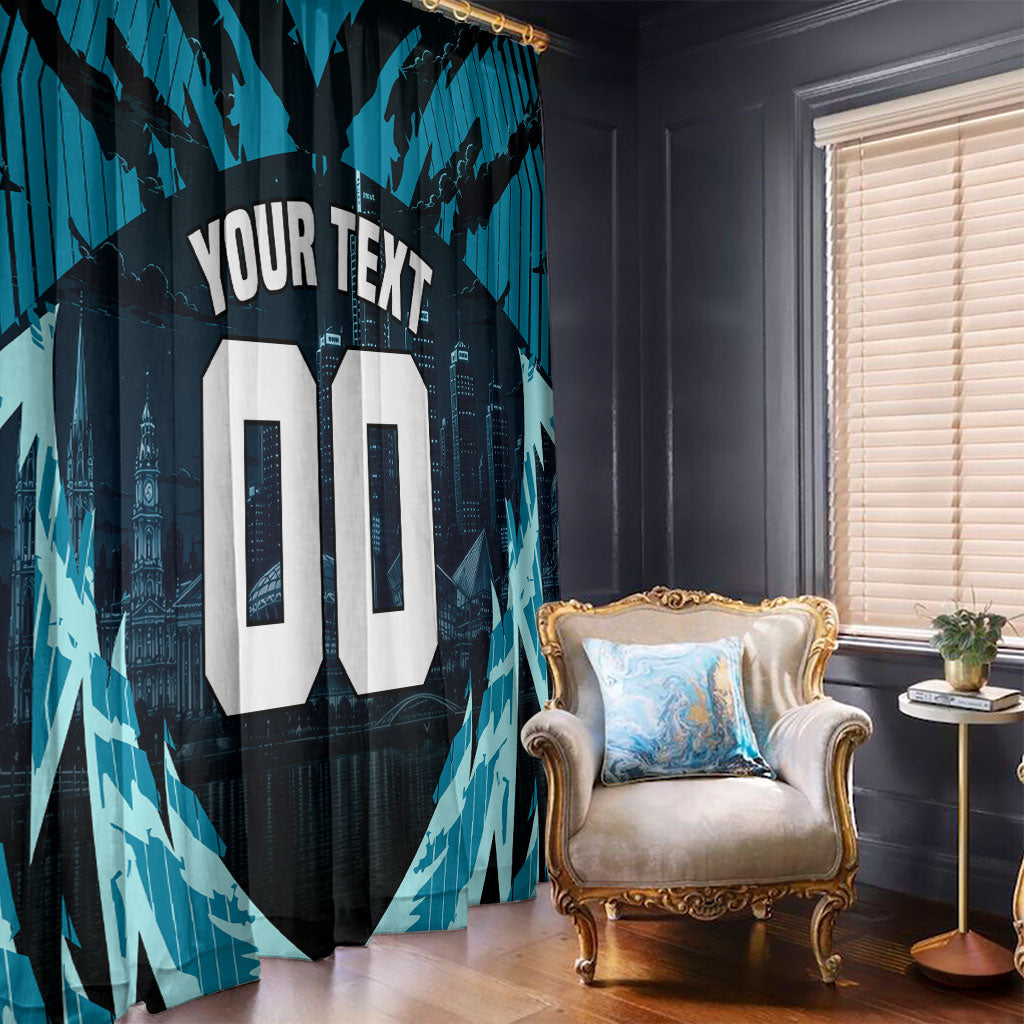 Personalised Port Adelaide Power Football Window Curtain Teal Lightning Mascot Charging Cityscape
