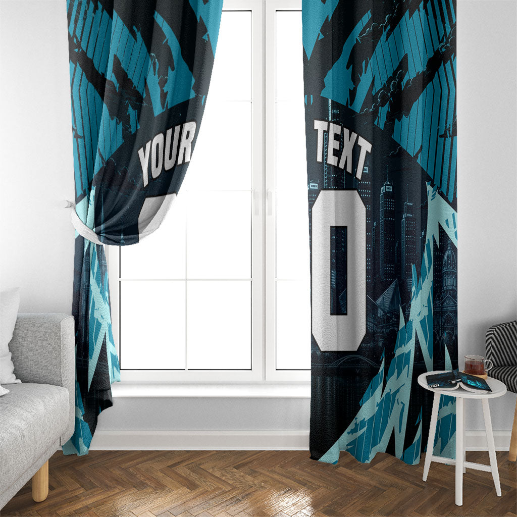 Personalised Port Adelaide Power Football Window Curtain Teal Lightning Mascot Charging Cityscape