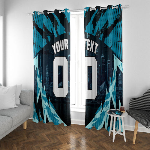Personalised Port Adelaide Power Football Window Curtain Teal Lightning Mascot Charging Cityscape