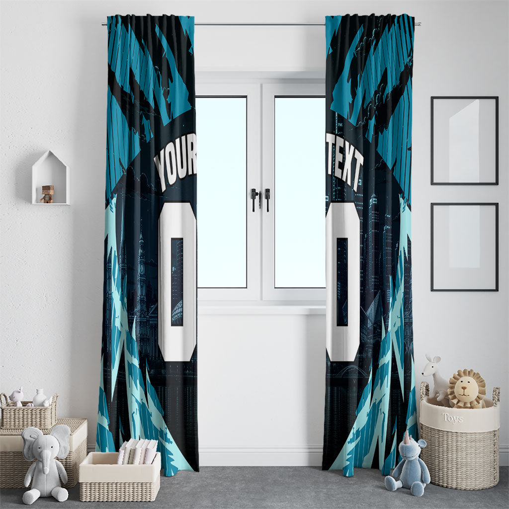 Personalised Port Adelaide Power Football Window Curtain Teal Lightning Mascot Charging Cityscape