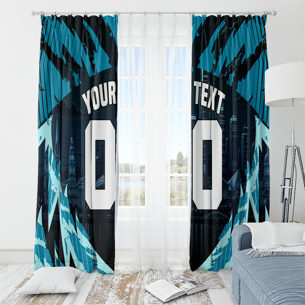 Personalised Port Adelaide Power Football Window Curtain Teal Lightning Mascot Charging Cityscape