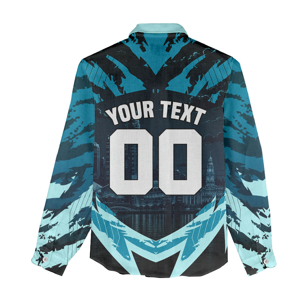 Personalised Port Adelaide Power Football Women Casual Shirt Teal Lightning Mascot Charging Cityscape