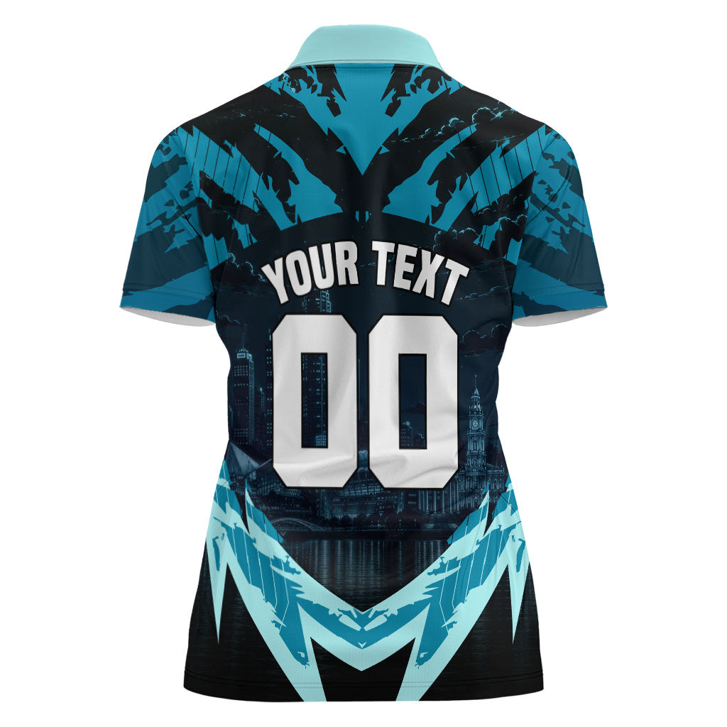 Personalised Port Adelaide Power Football Women Polo Shirt Teal Lightning Mascot Charging Cityscape