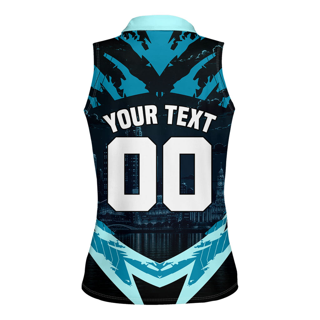 Personalised Port Adelaide Power Football Women Sleeveless Polo Shirt Teal Lightning Mascot Charging Cityscape