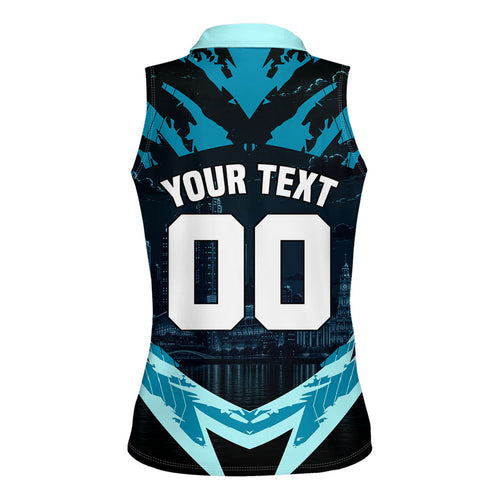 Personalised Port Adelaide Power Football Women Sleeveless Polo Shirt Teal Lightning Mascot Charging Cityscape