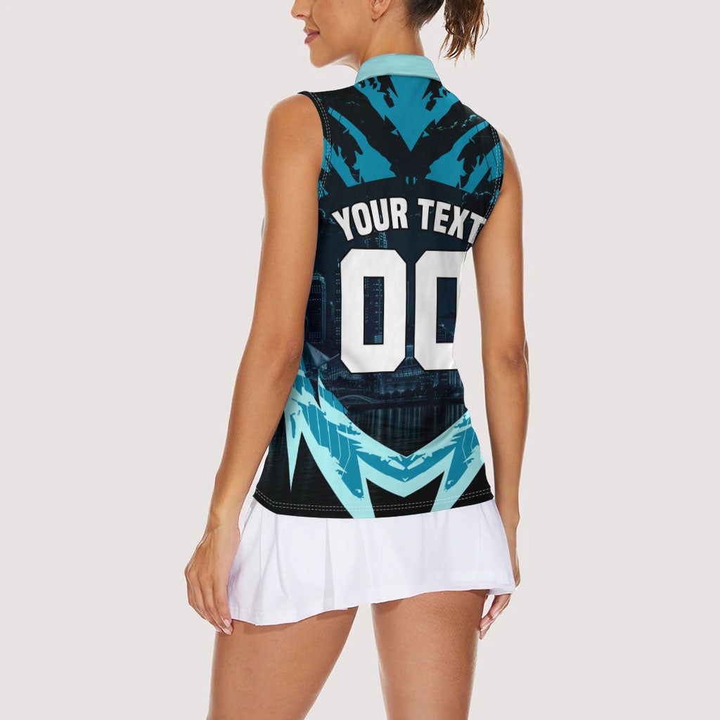 Personalised Port Adelaide Power Football Women Sleeveless Polo Shirt Teal Lightning Mascot Charging Cityscape