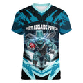 Personalised Port Adelaide Power Football Women V-Neck T-Shirt Teal Lightning Mascot Charging Cityscape