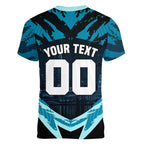 Personalised Port Adelaide Power Football Women V-Neck T-Shirt Teal Lightning Mascot Charging Cityscape