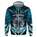 Personalised Port Adelaide Power Football Zip Hoodie Teal Lightning Mascot Charging Cityscape