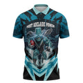 Personalised Port Adelaide Power Football Zipper Polo Shirt Teal Lightning Mascot Charging Cityscape