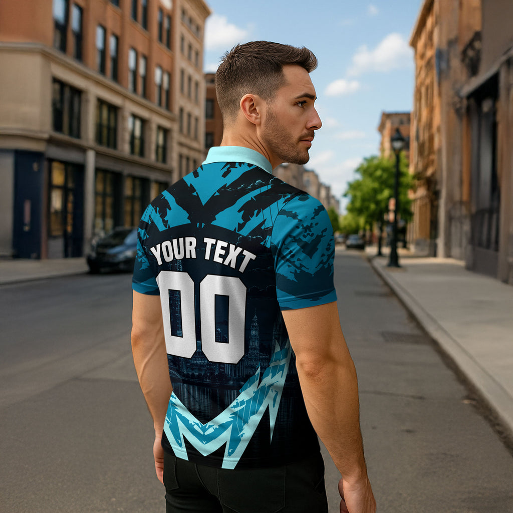 Personalised Port Adelaide Power Football Zipper Polo Shirt Teal Lightning Mascot Charging Cityscape