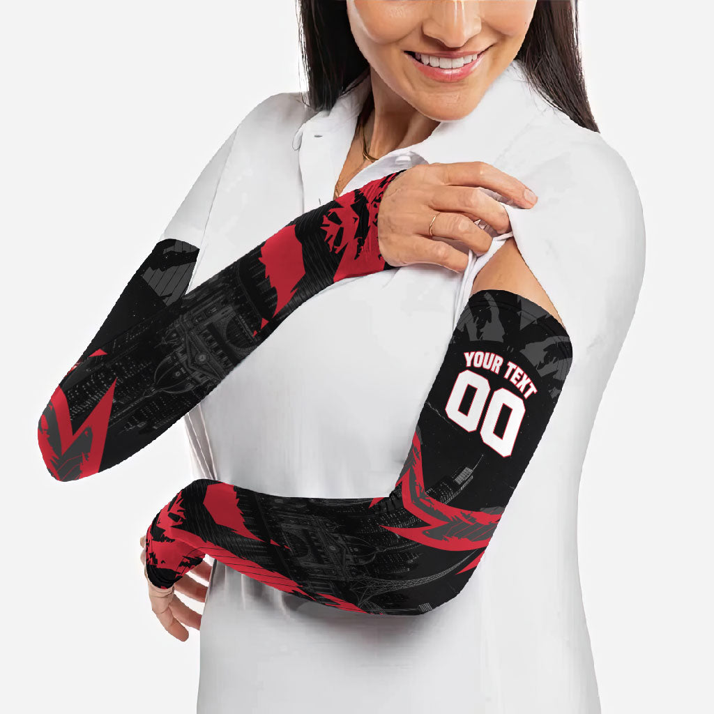 Personalised Essendon Bombers Football Arm Sleeves Fierce Mosquito Mascot 3D Grunge City Art