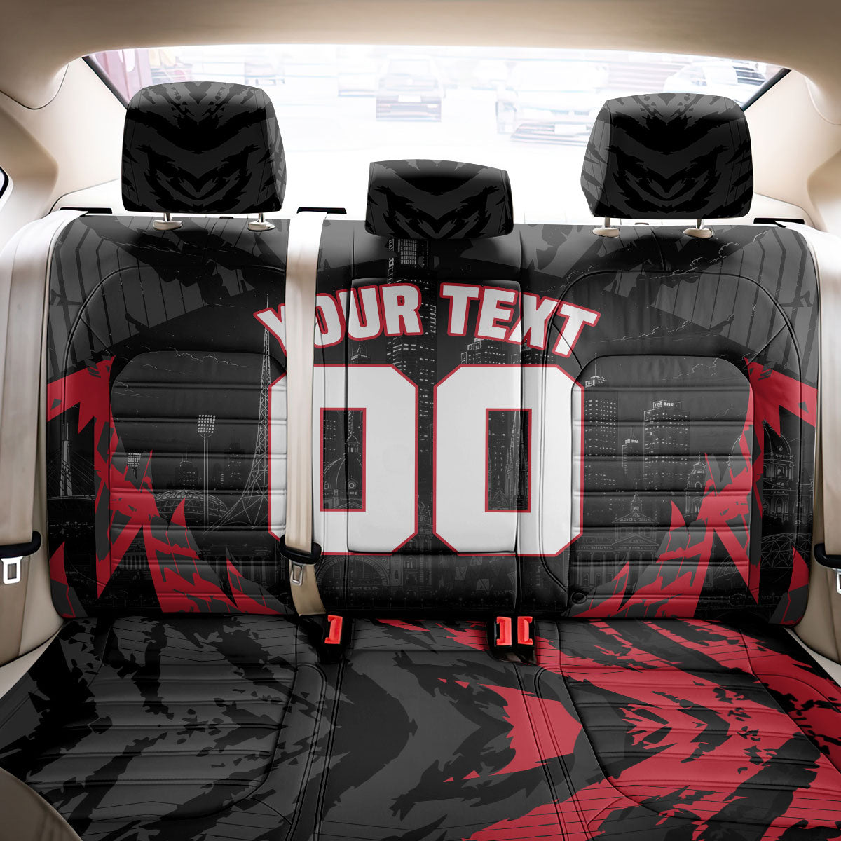 Personalised Essendon Bombers Football Back Car Seat Cover Fierce Mosquito Mascot 3D Grunge City Art
