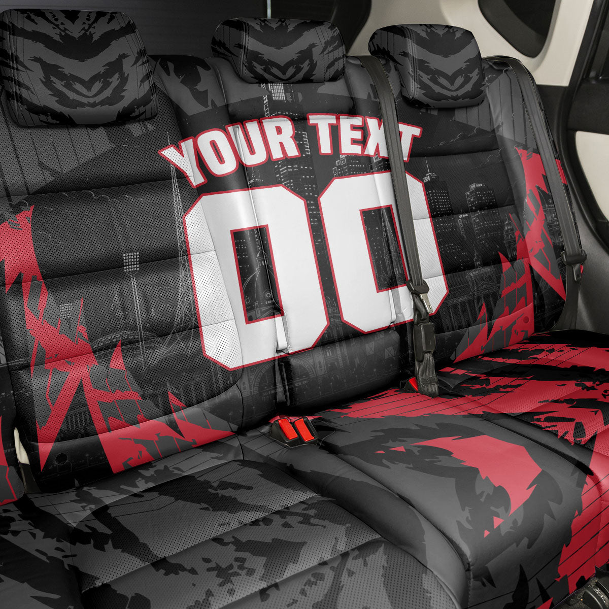 Personalised Essendon Bombers Football Back Car Seat Cover Fierce Mosquito Mascot 3D Grunge City Art