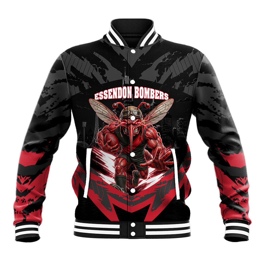 Personalised Essendon Bombers Football Baseball Jacket Fierce Mosquito Mascot 3D Grunge City Art