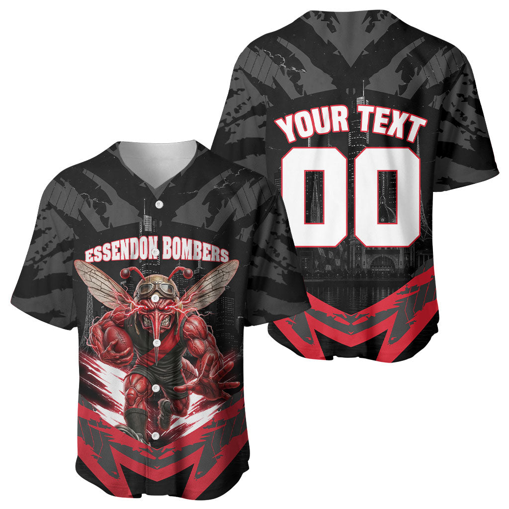 Personalised Essendon Bombers Football Baseball Jersey Fierce Mosquito Mascot 3D Grunge City Art