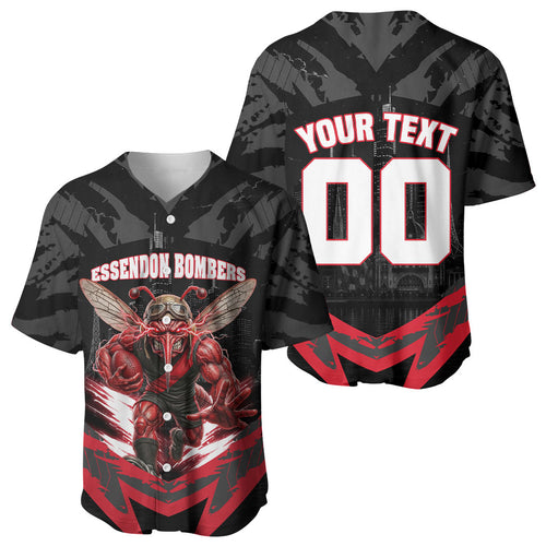 Personalised Essendon Bombers Football Baseball Jersey Fierce Mosquito Mascot 3D Grunge City Art
