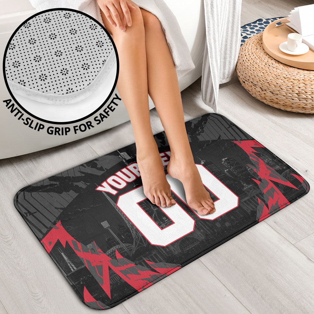 Personalised Essendon Bombers Football Bathroom Set Fierce Mosquito Mascot 3D Grunge City Art