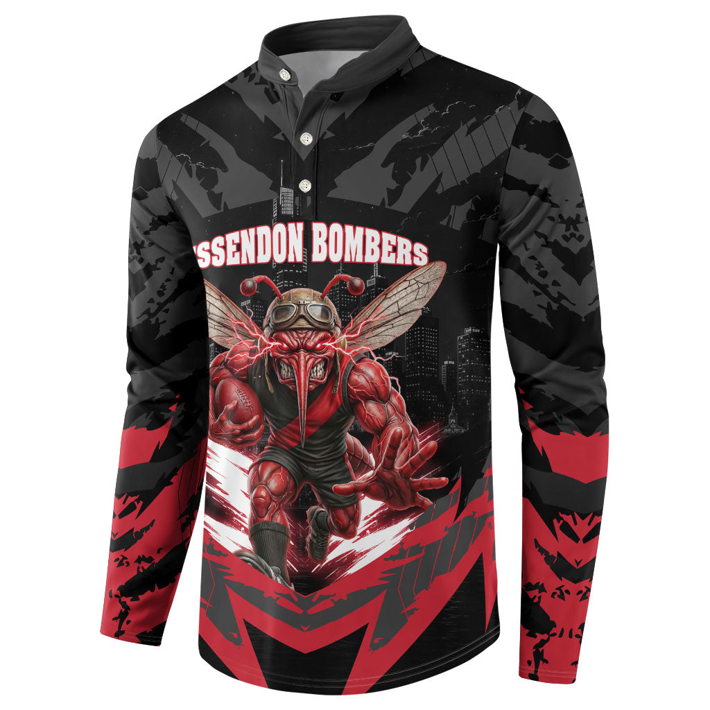 Personalised Essendon Bombers Football Button Sweatshirt Fierce Mosquito Mascot 3D Grunge City Art