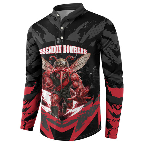 Personalised Essendon Bombers Football Button Sweatshirt Fierce Mosquito Mascot 3D Grunge City Art