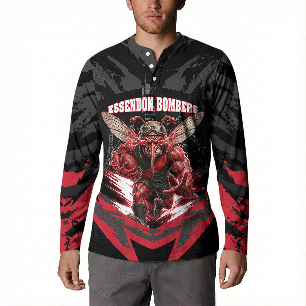 Personalised Essendon Bombers Football Button Sweatshirt Fierce Mosquito Mascot 3D Grunge City Art